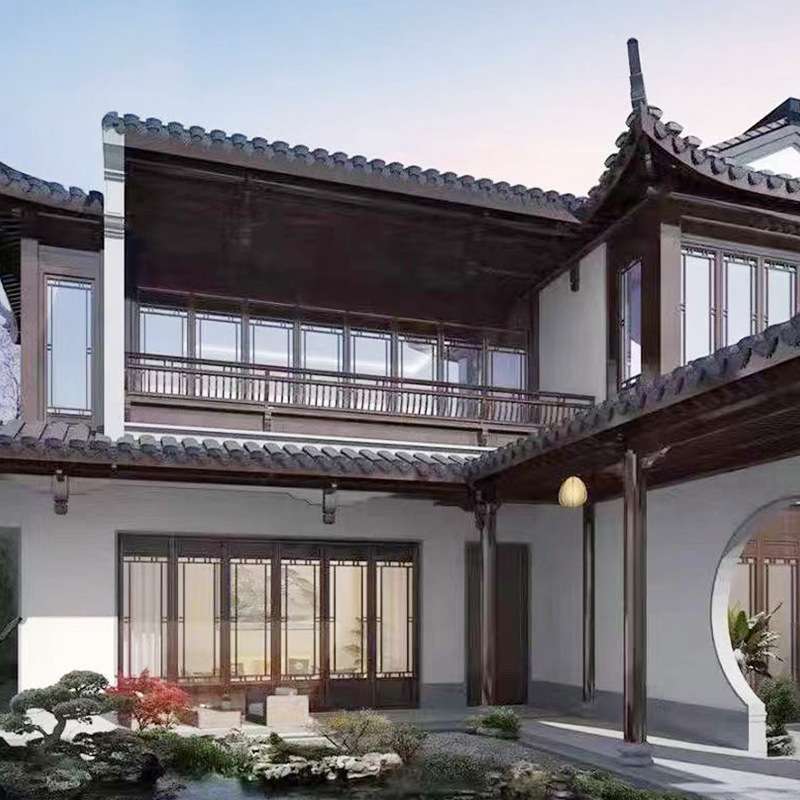 江南古风平开门窗复古新中式仿古断桥别墅入户玻璃门仿古门防盗门