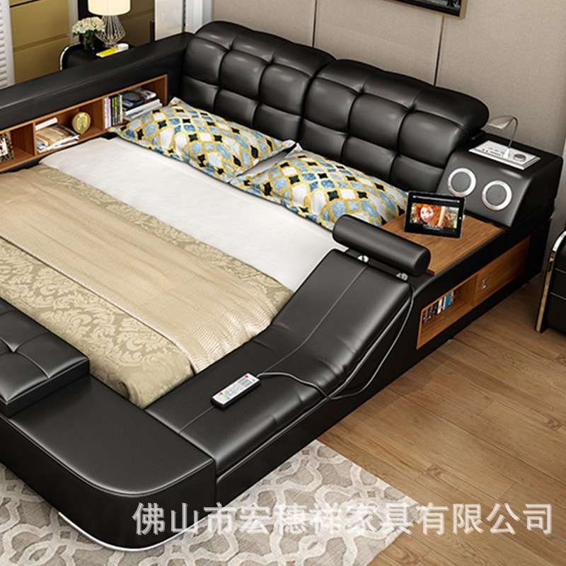 榻榻米布床主卧大床现代简约轻奢新款智能按摩双人皮床多功能婚床