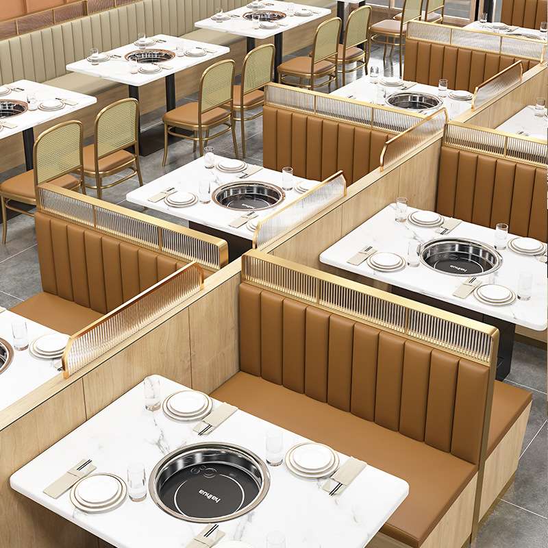 商用大理石铁艺靠背餐椅西餐厅公司食堂火锅店卡座沙发餐桌椅组合