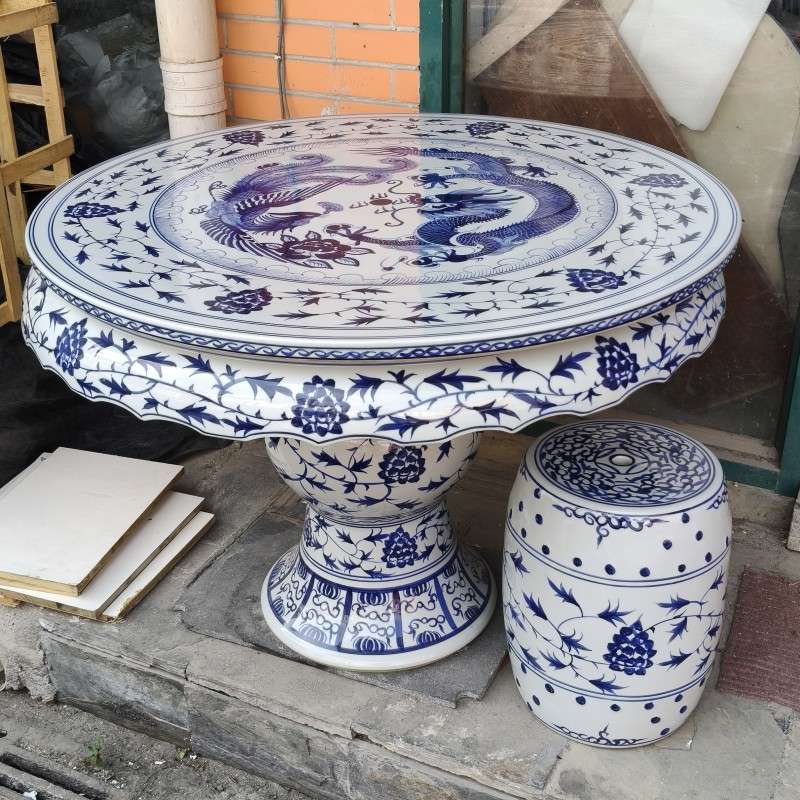 景德镇陶瓷桌椅中式手绘青花瓷桌庭院阳台休闲简约大圆桌户外餐桌