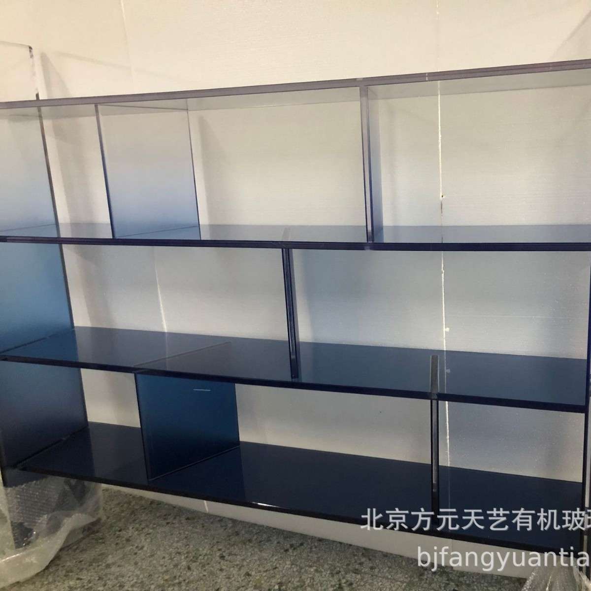 亚克力书架透明渐变蓝博古架大型置物架有机玻璃落地摆放展示架