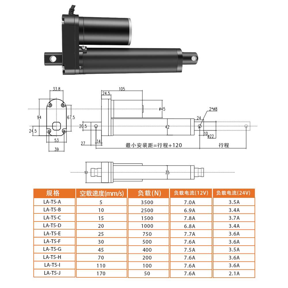 400mm行程电动推杆3500N承重大推力直流电动推杆开窗器微型伸缩杆