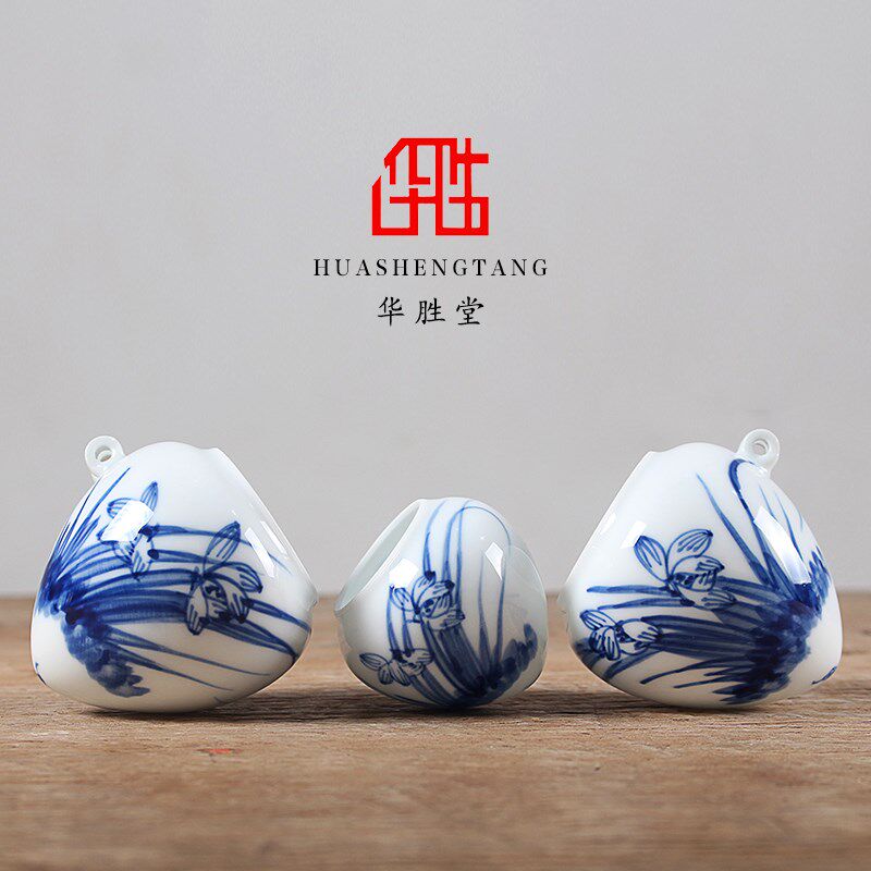 华胜堂 景德镇青花草虫中号鸡心罐鸟食罐画眉缸鸟杯 鸟笼配件