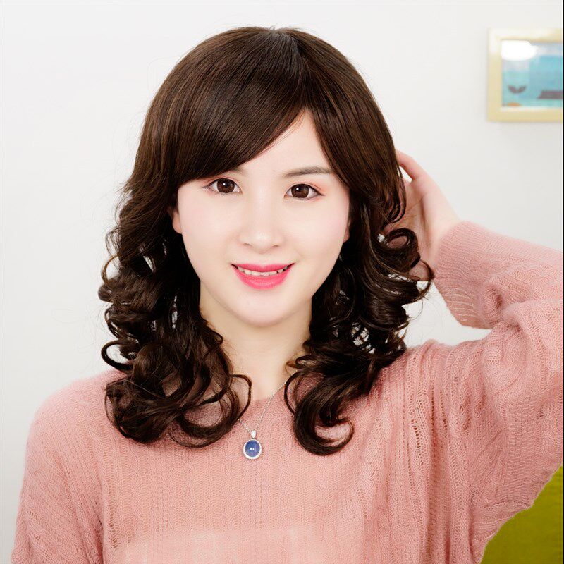 假发女长发自然全头真发全真人发妈妈款长卷发化疗光头假发套可扎