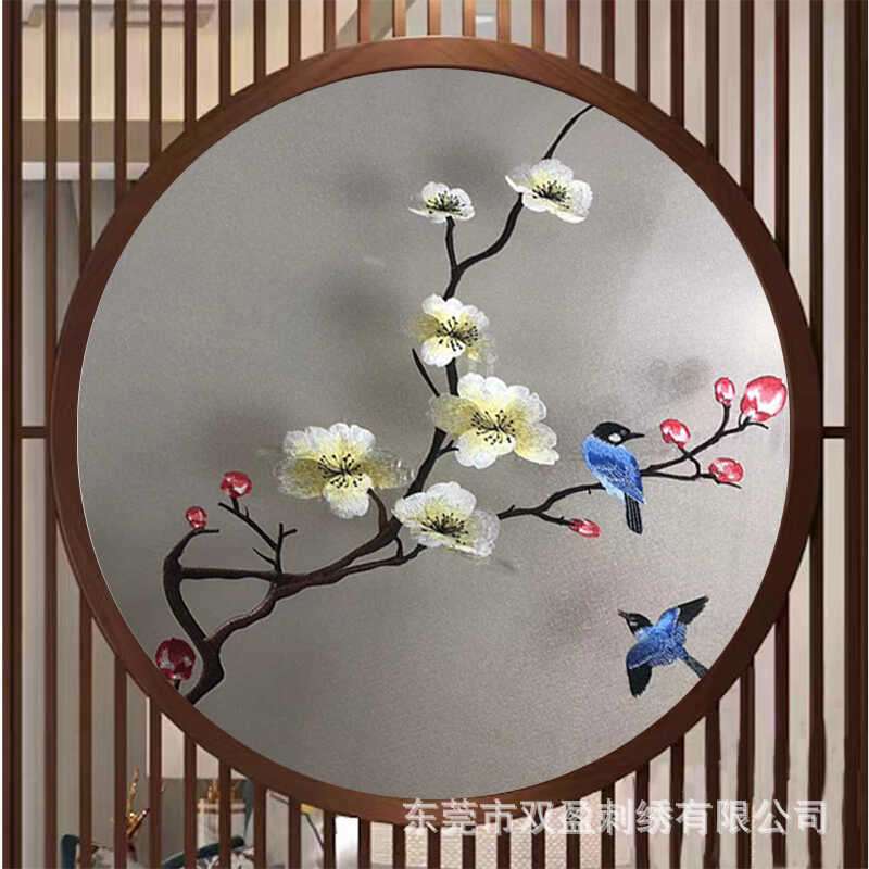苏绣双面机器刺绣半透明纱布画屏风入户玄关隔断商场展厅屏风挂画