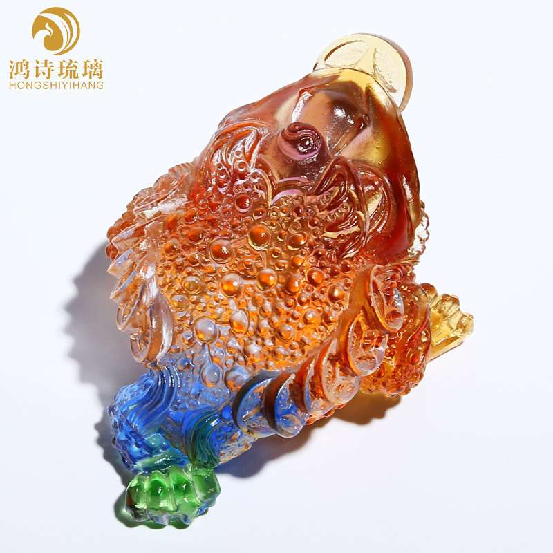 琉璃金蟾水晶汽车工作台摆件车内小饰品创意个性潮中控台蟾蜍茶玩