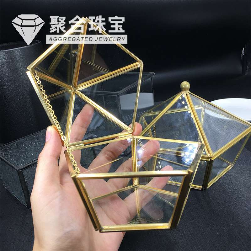 天然消磁石玻璃碗 水晶首饰盒 透明玻璃罩碗几何体摆件星耀