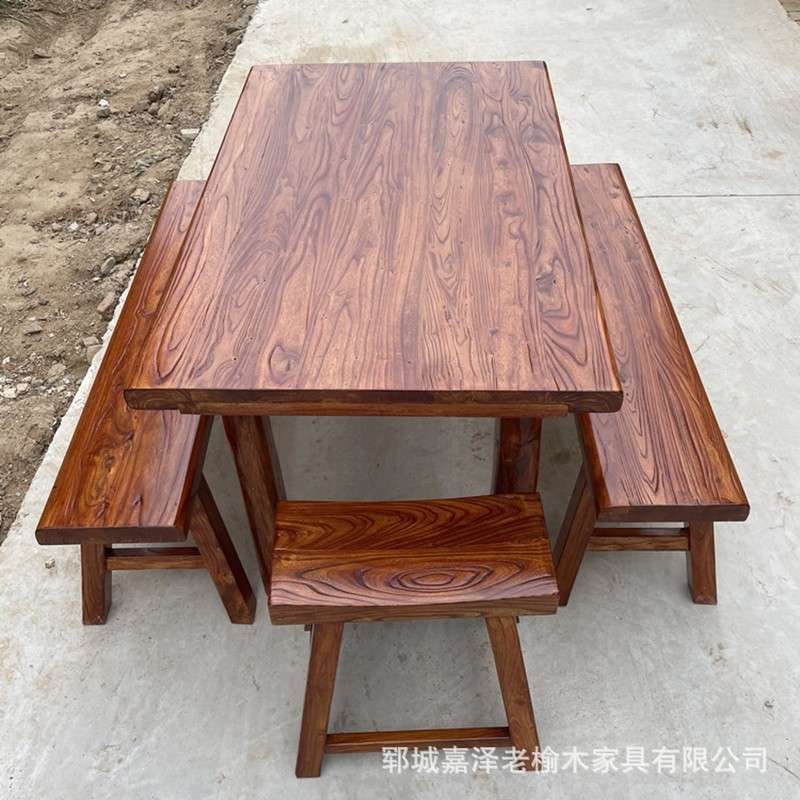 老榆木木桌简约现代家用餐桌实木饭店酒店长桌厂家 桌椅组合