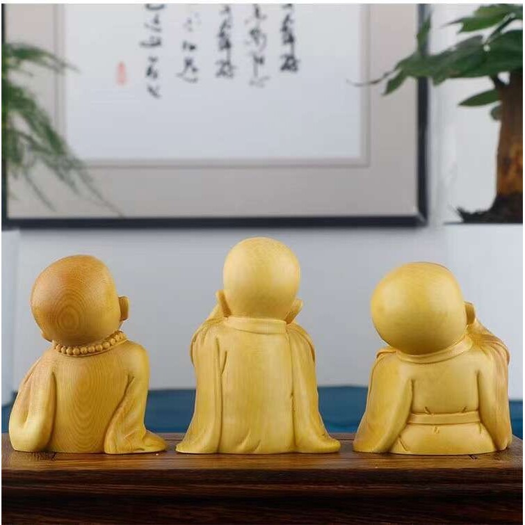 黄杨木雕手把件随身实木乐逍遥自在小沙弥禅意和尚家居工艺品摆件