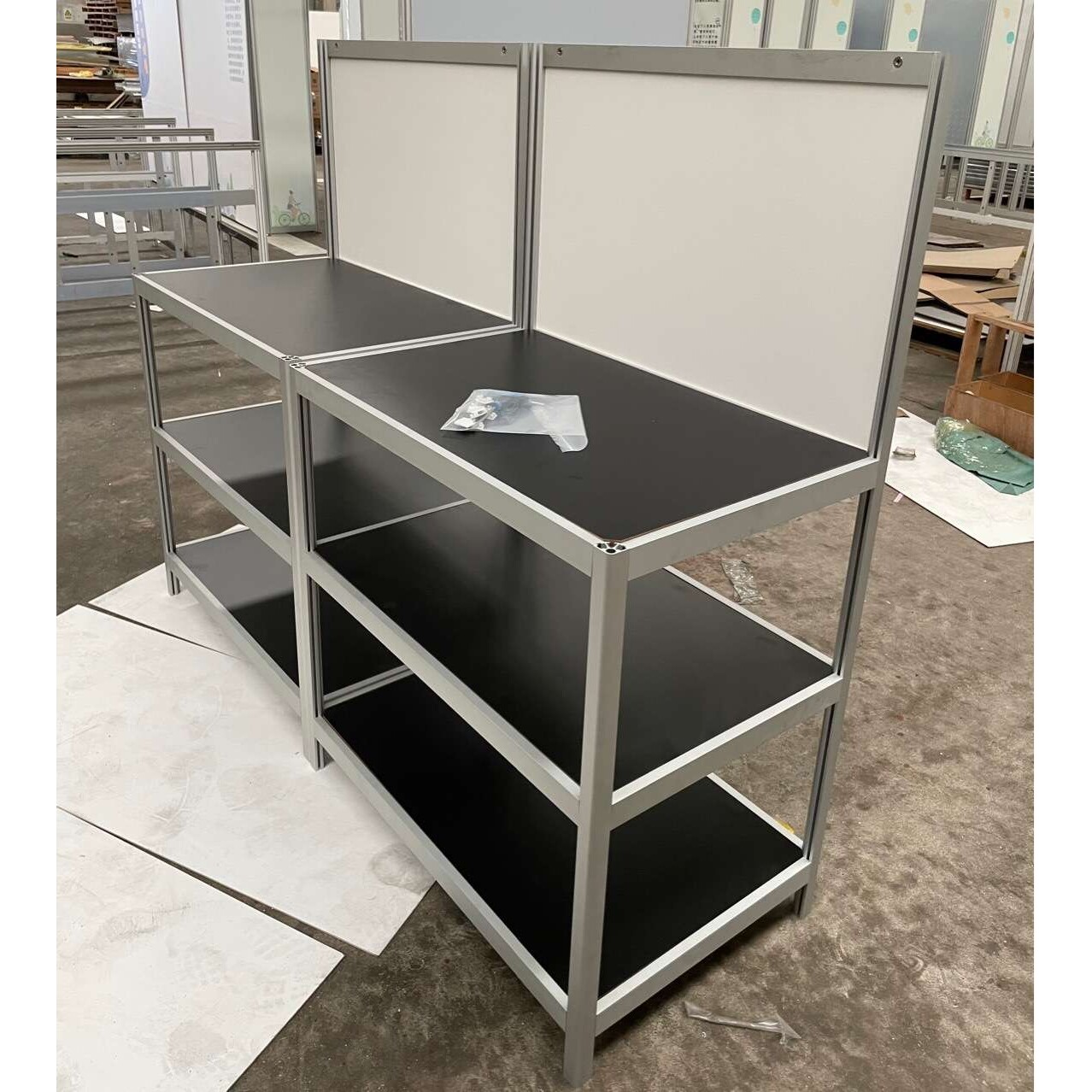 铝合金木板车间操作台 工具灰白黑色开放型桌子 可拆卸移动工具台