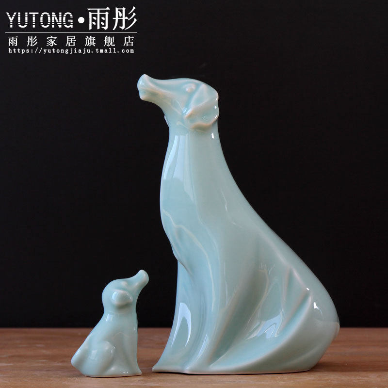 狗年装饰物景德镇陶瓷手工影青生肖狗家装摆件犬生肖白瓷仿古
