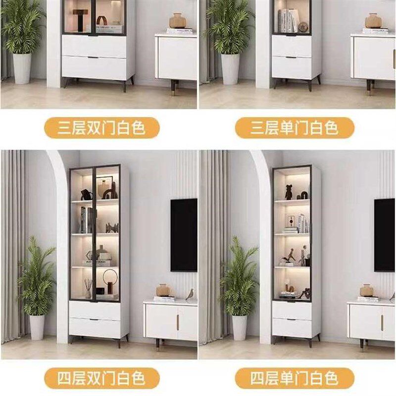电视机侧边立柜窄柜玻璃门小边柜客厅沙发旁储物柜展示柜