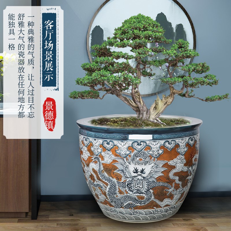 景德镇陶瓷大缸雕刻龙纹鱼缸中式家用客厅室外庭院荷花缸睡莲缸