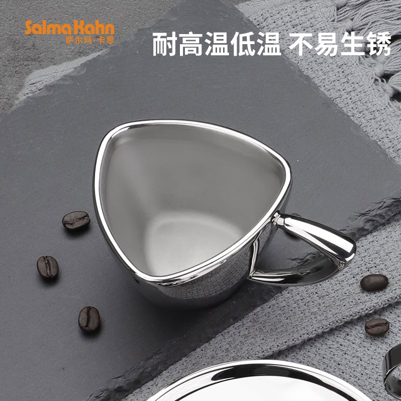 镜面级304不锈钢双层隔热咖啡杯高档酒店轻奢创意茶杯摆件带杯碟