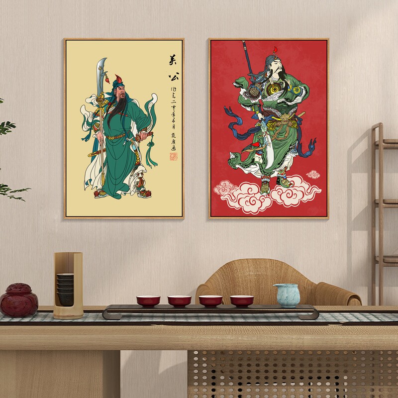 关公画像关羽关二爷挂画武圣关云长壁画客厅装饰画镇宅玄关画竖版