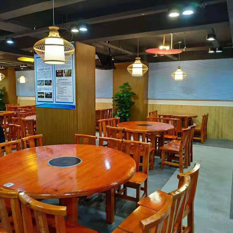实木餐厅包间大圆桌农家乐大排档农庄火锅店配套仿古饭店桌椅加厚