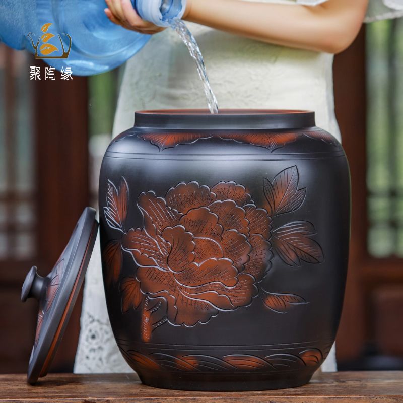 储水罐陶瓷水缸家用带盖子厨房泡茶台专用纯净水桶大号抽水陶罐包