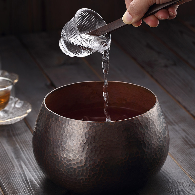 孟瀚纯铜茶洗高档茶盂大号特大笔洗家用水盂手工锤纹水洗茶具配件