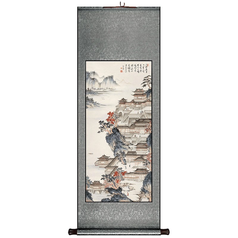 溥儒汉苑图新中式卷轴挂画竖版餐厅书房装饰画玄关客厅过道壁画