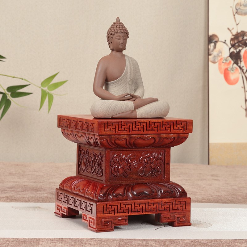 佛像底座财神莲花台观音实木质加高供奉关公摆件托架定制供奉家用