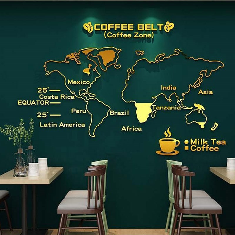 3d立体咖啡地图亚克力墙贴奶茶店咖啡厅公司休息区墙壁装饰文化墙