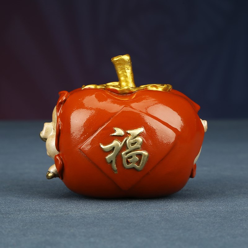 铜欣祥 彩铜《诸事顺利》福猪柿子摆件桌面装饰品生日礼品摆设