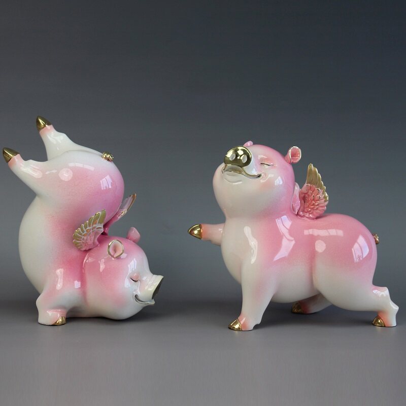 诸事顺利铜猪桌面摆件可爱萌猪家居装饰新中式铜工艺品结婚开业礼