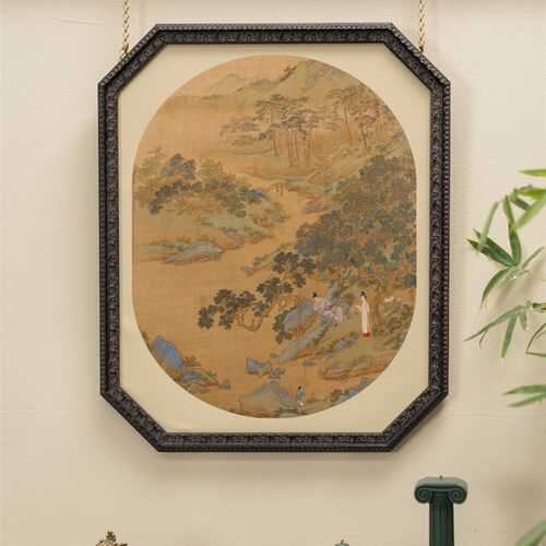 法式中国风复古新中式八角高山流水装饰画客厅餐厅卧室壁画挂画