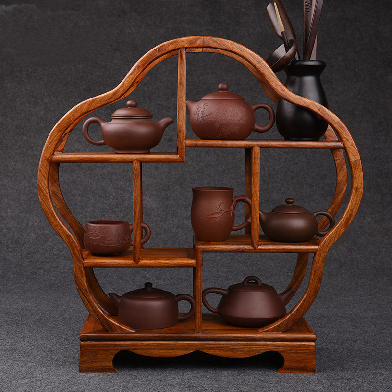 从简 茶壶摆放架置物架博古架小型黄花梨实木紫砂壶展示架茶杯架