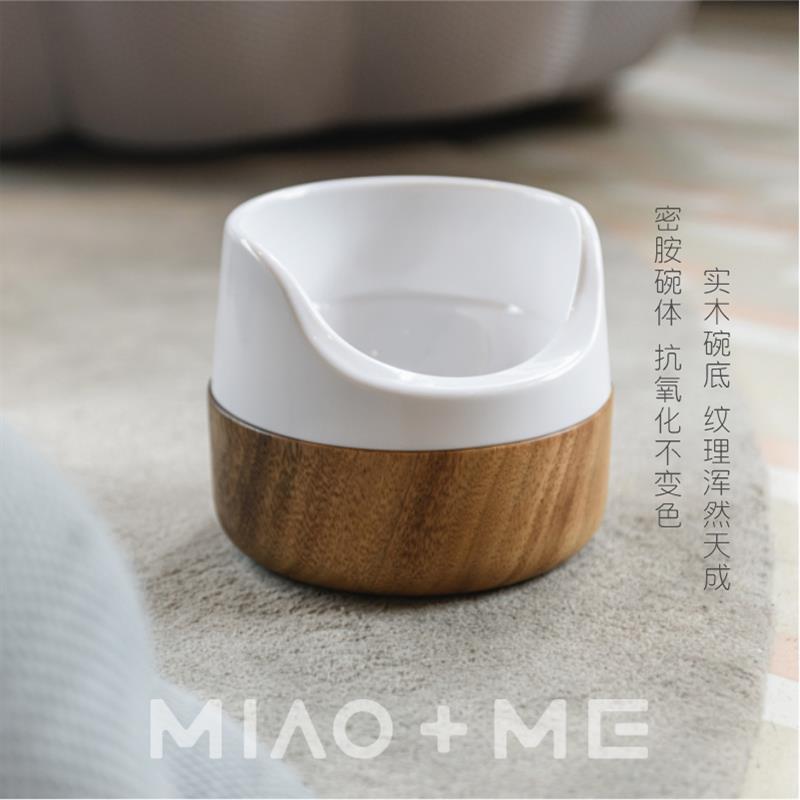 我与招财MIAO+ME保护颈椎防洒粮防打翻易清洗实木猫碗狗碗