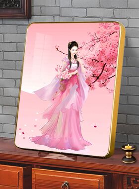 桃花仙子娘娘画像花神相框摆件婚姻爱情桃花运装饰挂画桃花女摆台