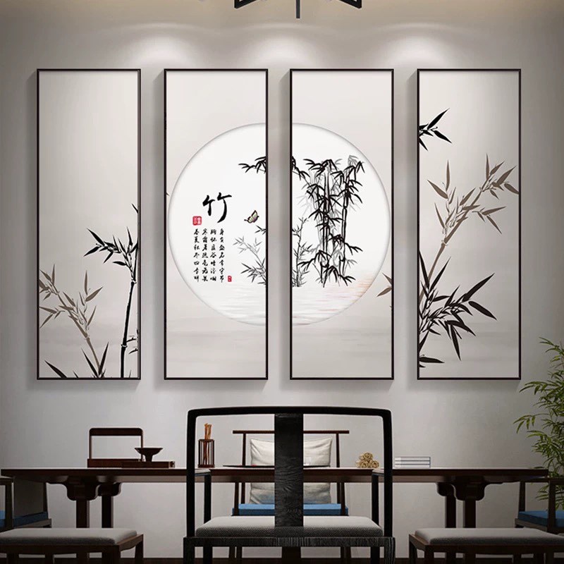 新中式客厅沙发背景墙装饰画四条屏梅花壁画国风大气茶室禅意挂画