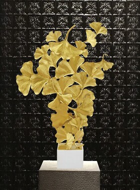 新中式摆件金属铁艺银杏叶家居装饰立体桌面玄关摆饰客厅酒店软装