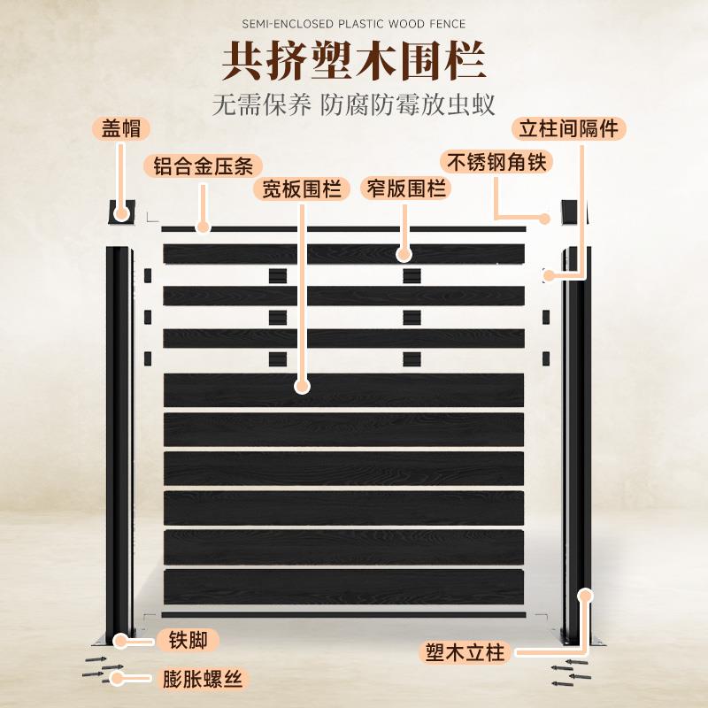 户外塑木围栏露台院子护栏别墅庭院塑木地板花园木塑栅栏栏杆篱笆