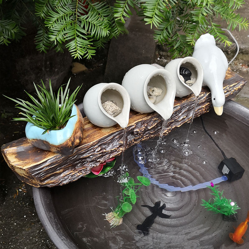 流水摆件鱼缸造景古法养鱼循环水池过滤器加湿景德镇陶瓷家居装饰