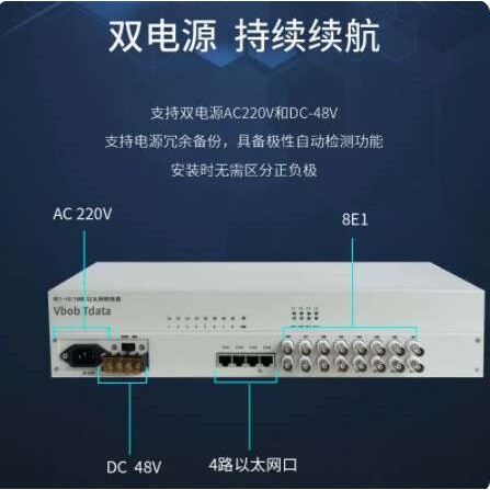 Vbobtdata电信级8E1协议转换器以太网转换器8E1网桥8E1转以太网