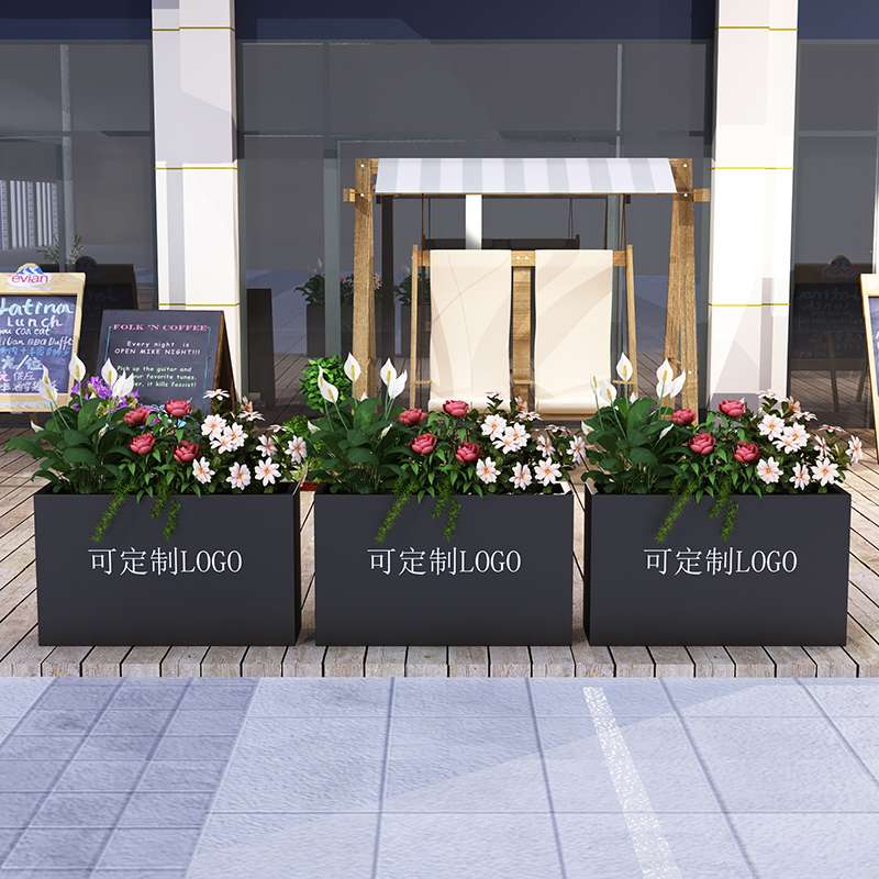 户外铁艺花箱围栏室外摆街道不锈钢花槽长方形花盆售楼部广场花坛