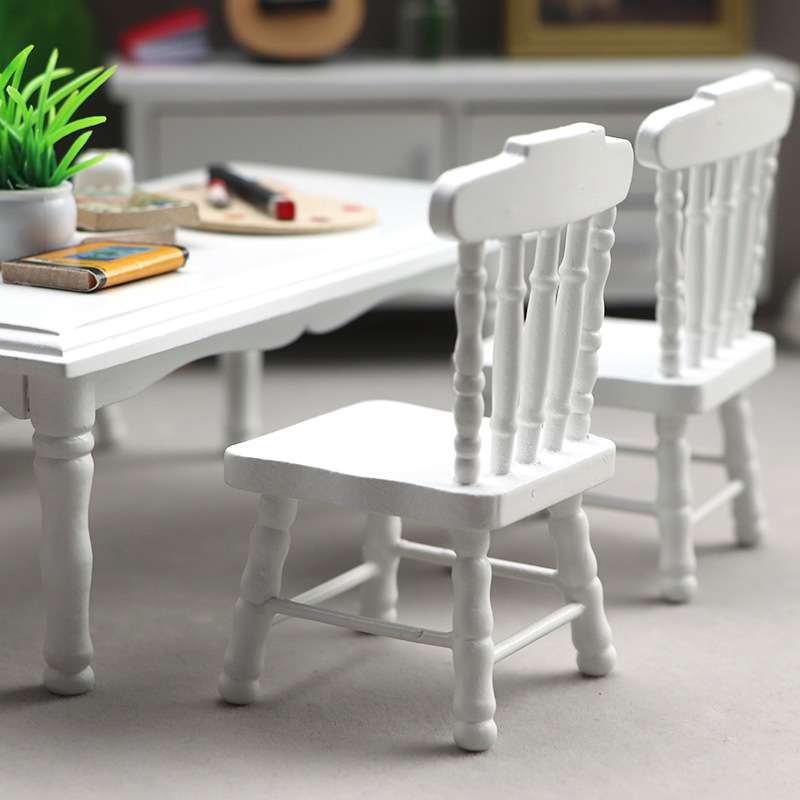 1:12娃娃屋dollhouse迷你家具餐厅微场景模型摆件白色餐桌椅子