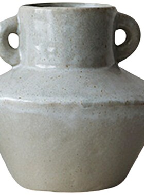 润家家居侘寂风双耳陶瓷花瓶纯手工复古怀旧客厅插花花盆装饰摆件