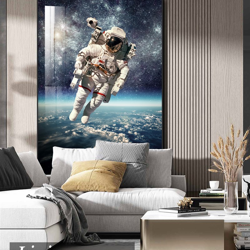 太空宇航员装饰画男孩儿童房挂画孩子房卧室竖版高级感摄影家居画