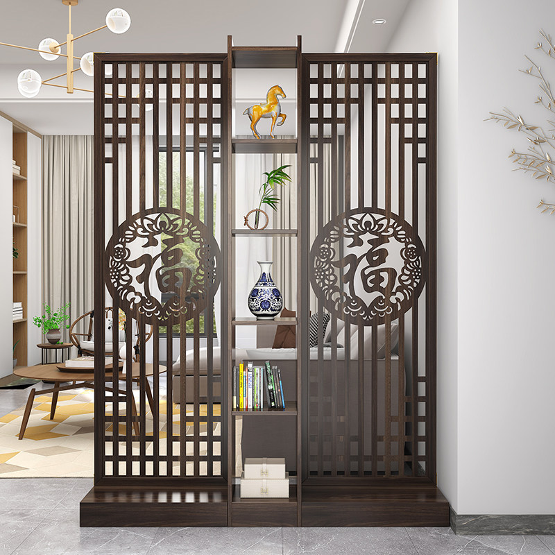 新中式福字屏风隔断玄关座屏实木入户进门装饰柜子小户型简约木质
