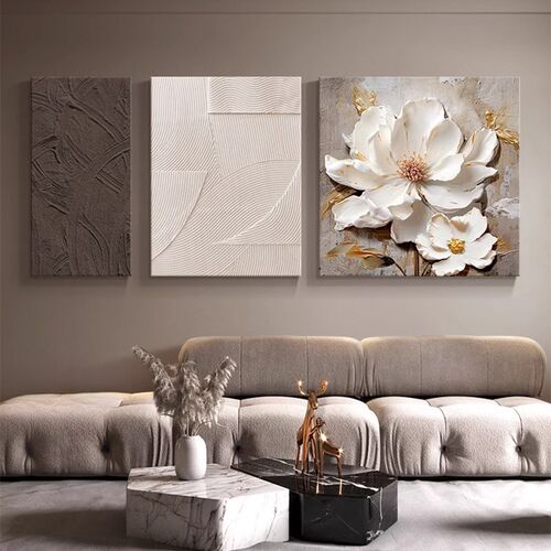 黑白抽象艺术画客厅组合装饰画肌理高级感花卉壁画沙发背景墙挂画