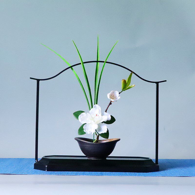 中式摆件铁艺花架禅意茶席桌面花艺插花日式花道装饰展示铁架底座