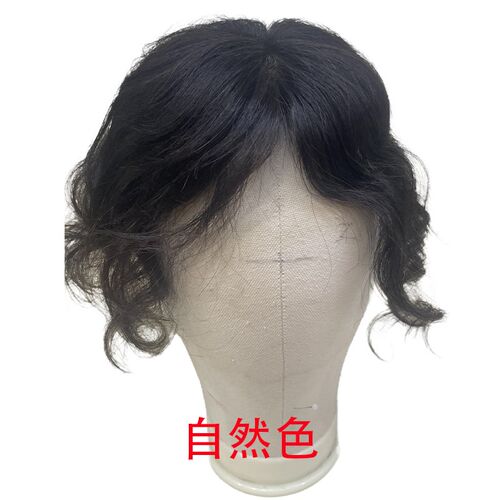 双递针卷发片遮头顶全真发大波浪补发片手织递针遮白发可随意分缝
