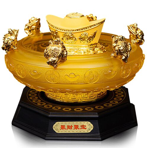 元宝聚宝盆摆件金元宝客厅办公室前台装饰品摆设店铺乔迁开业礼物