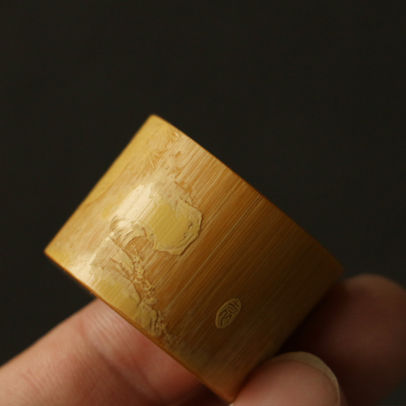 精品名家袁江纯手工留青雕刻文人图老玉竹扳指竹雕竹指环戒指把玩