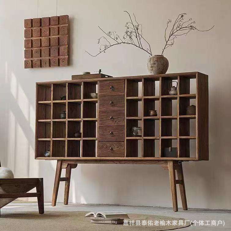 老榆木博古架落地式茶具收纳架实车间地垫