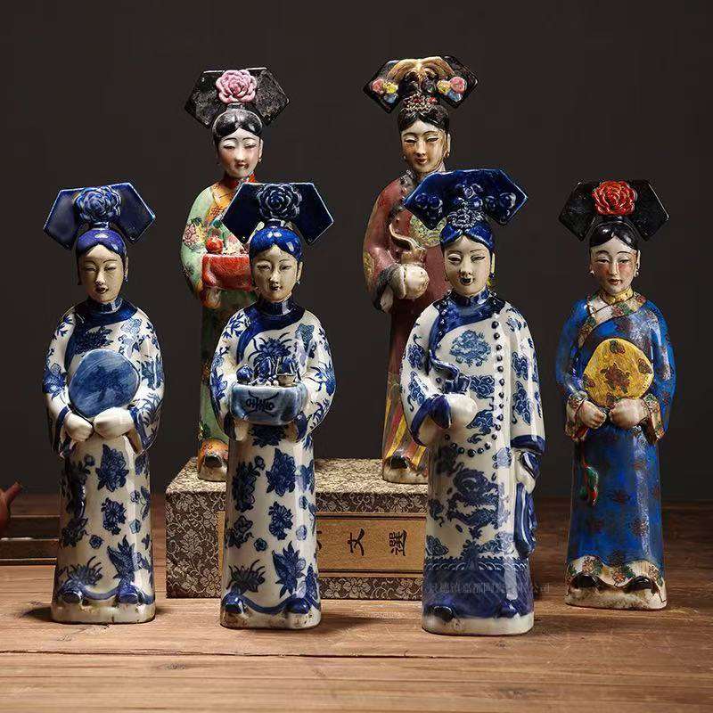 创意中式侍女风古代美女陶瓷古典现代家居客厅装饰宫廷人物摆件