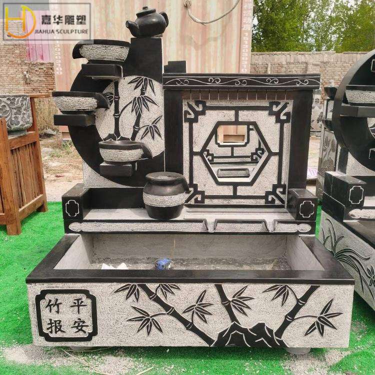 户外石槽鱼缸青石花盆洗手池木架流水景摆件庭院养鱼室内景观装饰