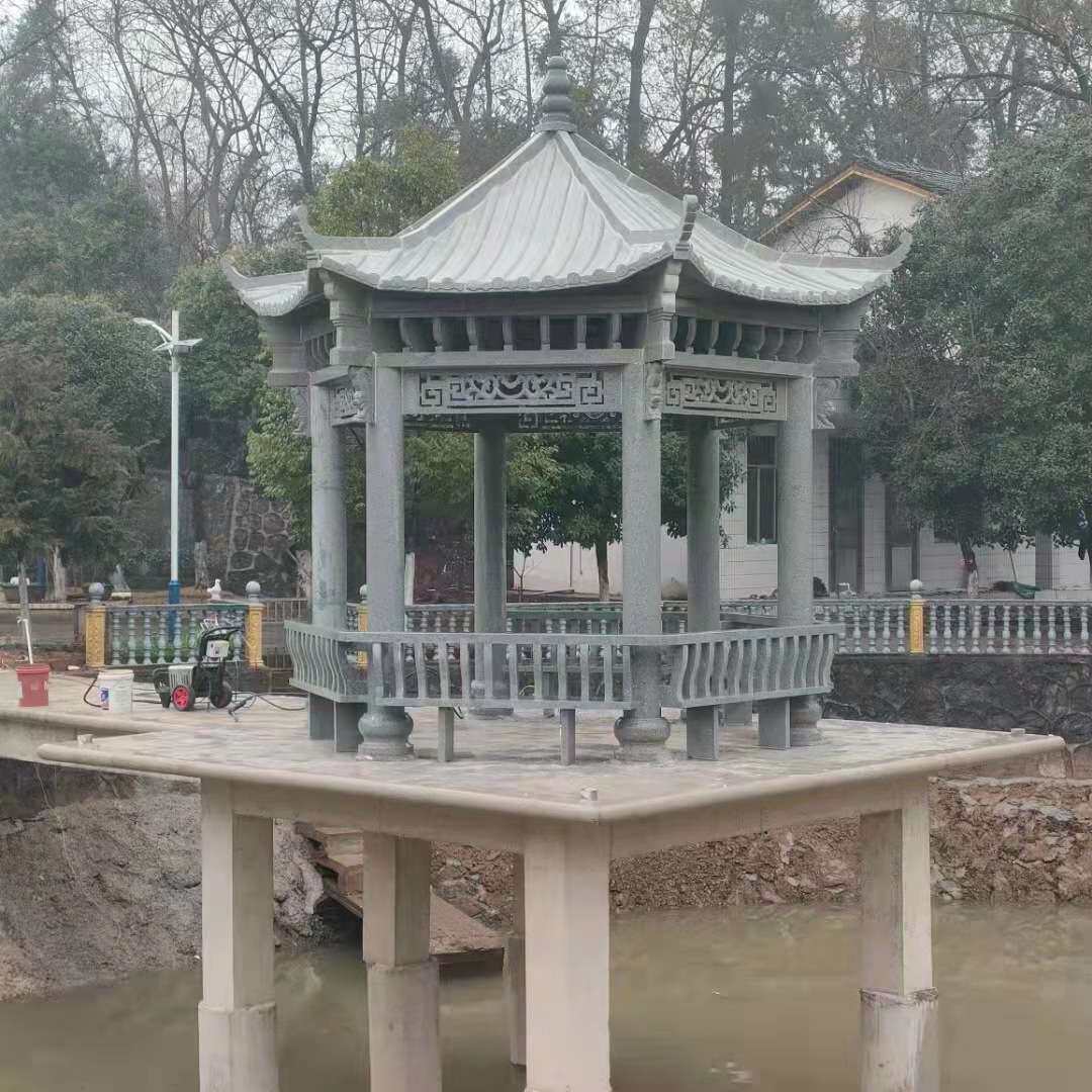 石亭凉亭中式别墅公园园林六角花园亭子大理石晚霞红广场石雕摆件